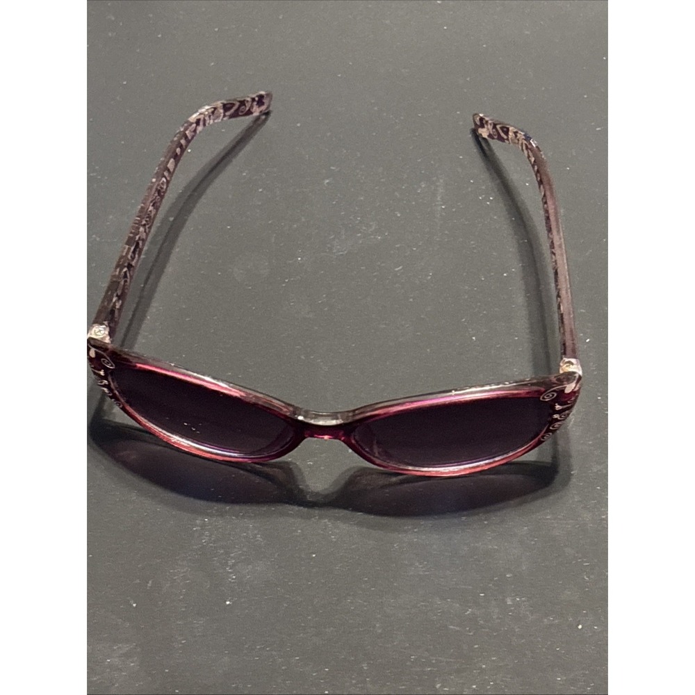 Vintage Burgundy Translucent Cat Eye Sunglasses Scroll Filigree Temple Bling